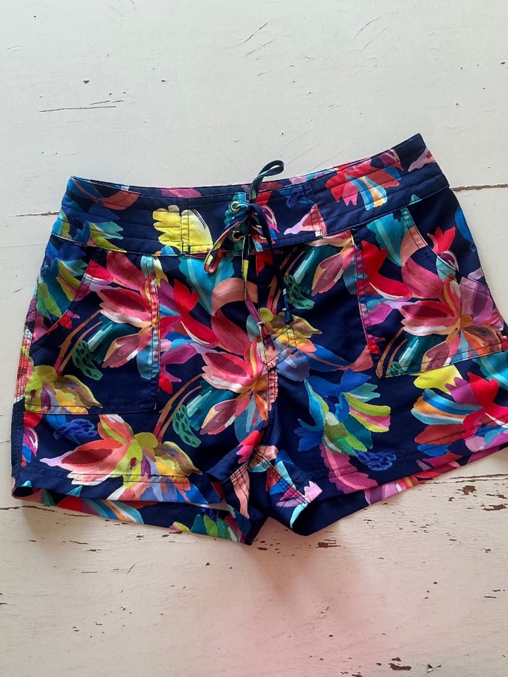 La Blanca Navy Colorful Floral Board Shorts Small